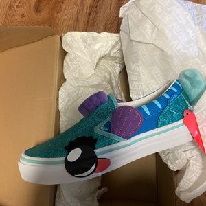VANS GIRLS NIB SUPER CUTE FISH GLITTER SLIP ON SIZE 1.5 aqua sky